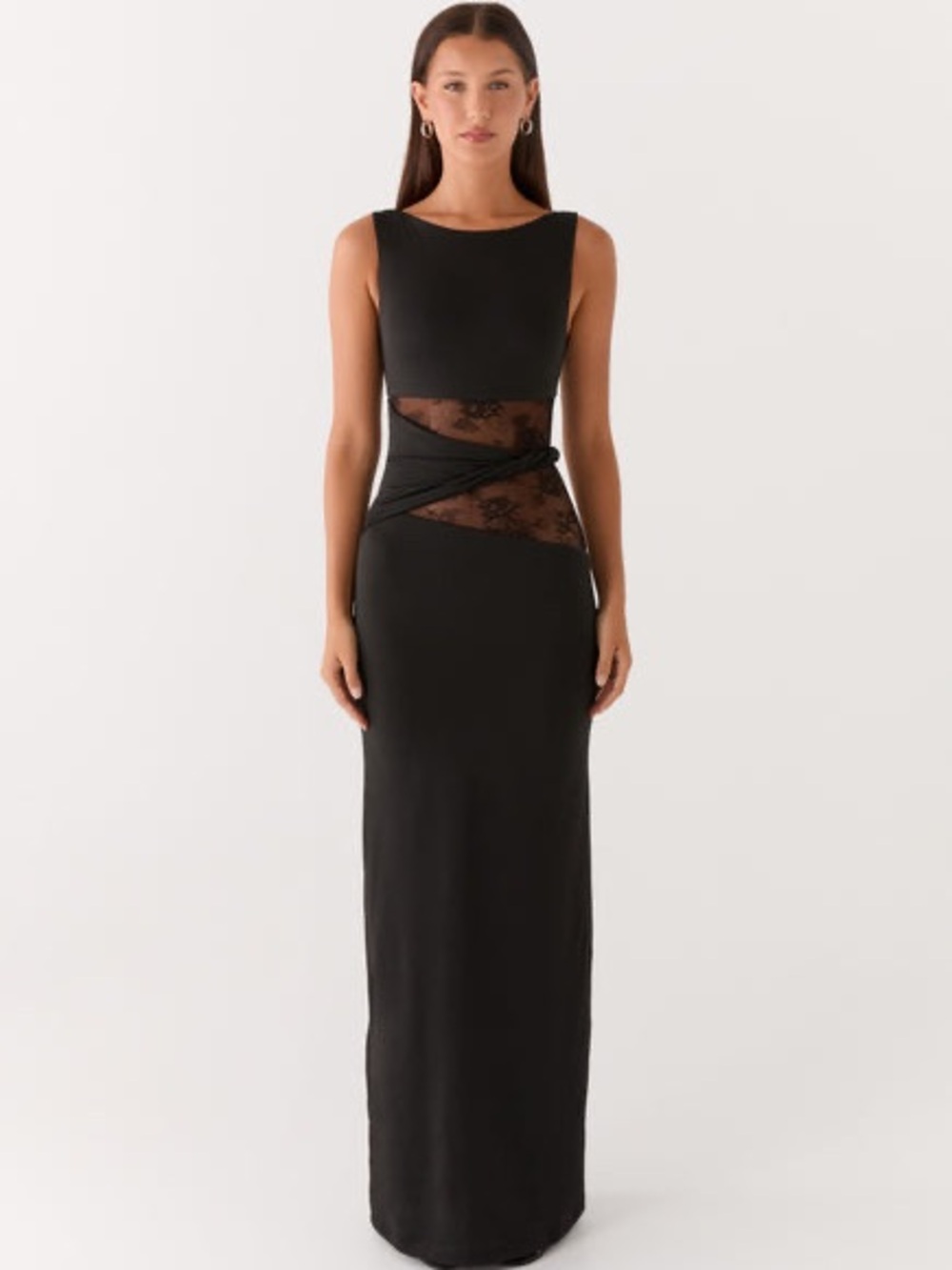 Peppermayo Black Maxi Dress with Lace Cutouts